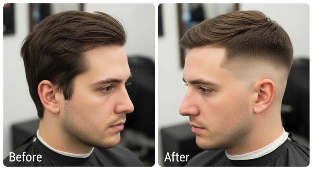 : Men’s low taper fade before and after transformation