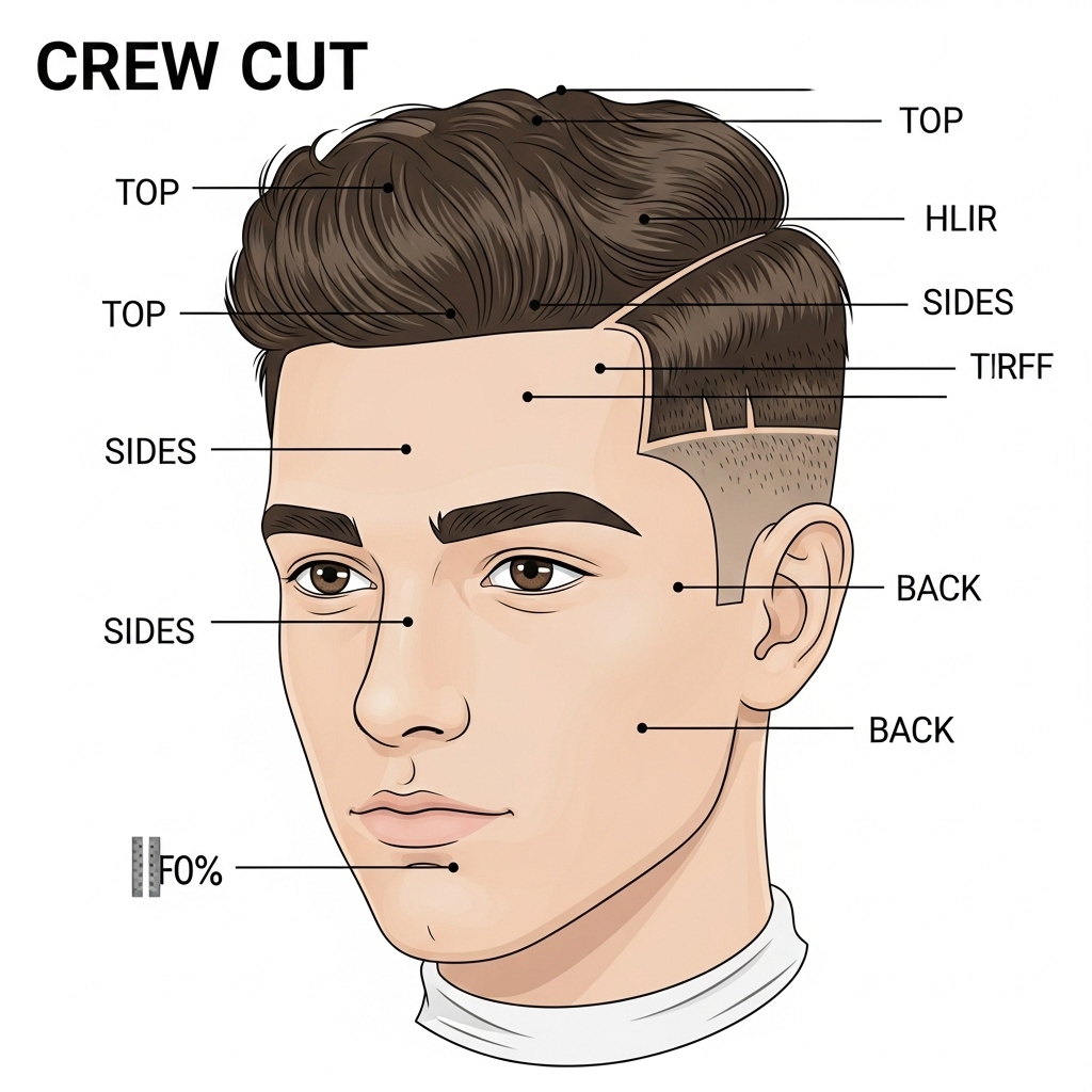 labeled diagram of a classic crew cut haircut