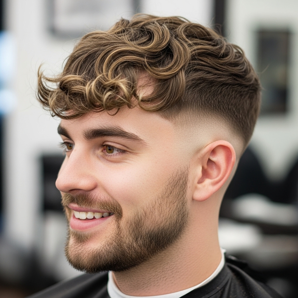 Gen Z boy posing with a bold broccoli style haircut.