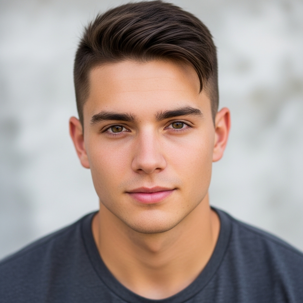 stylish side swept crew cut on man