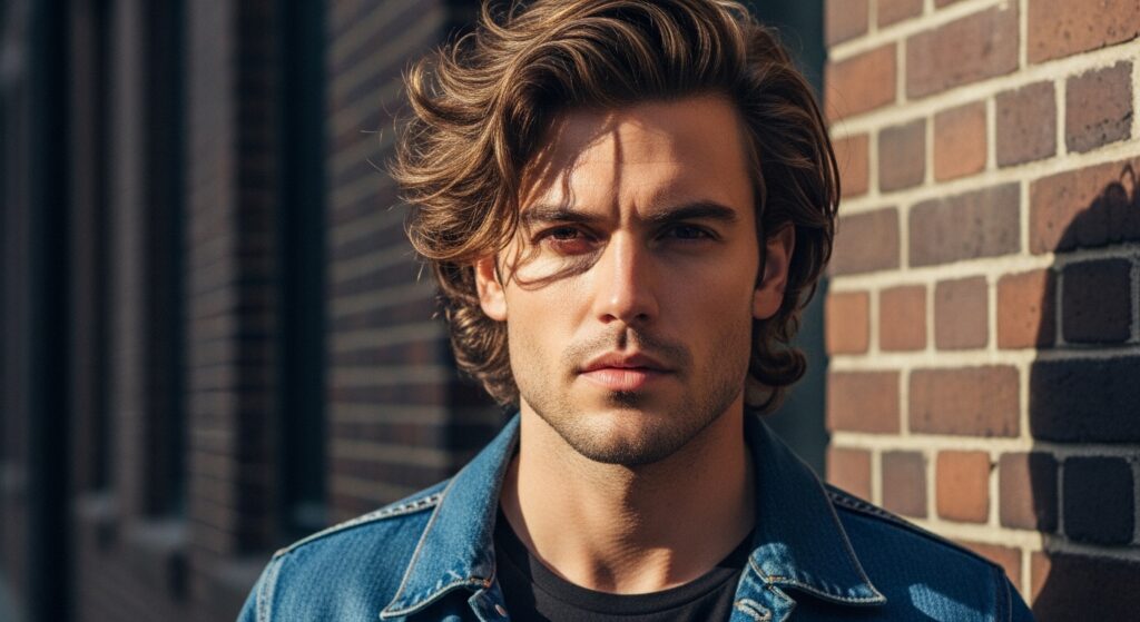 Salt water spray adding lift to wavy men's hair