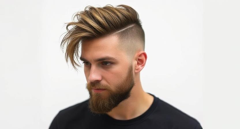 Medium straight hair with low fade and texture.
