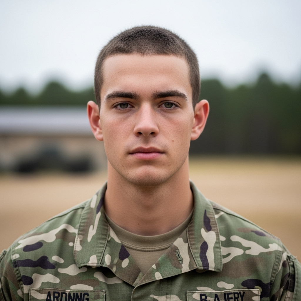 soldier with classic military crew cut haircut
