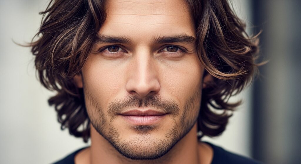 Man with shoulder-length hairstyle for oval face