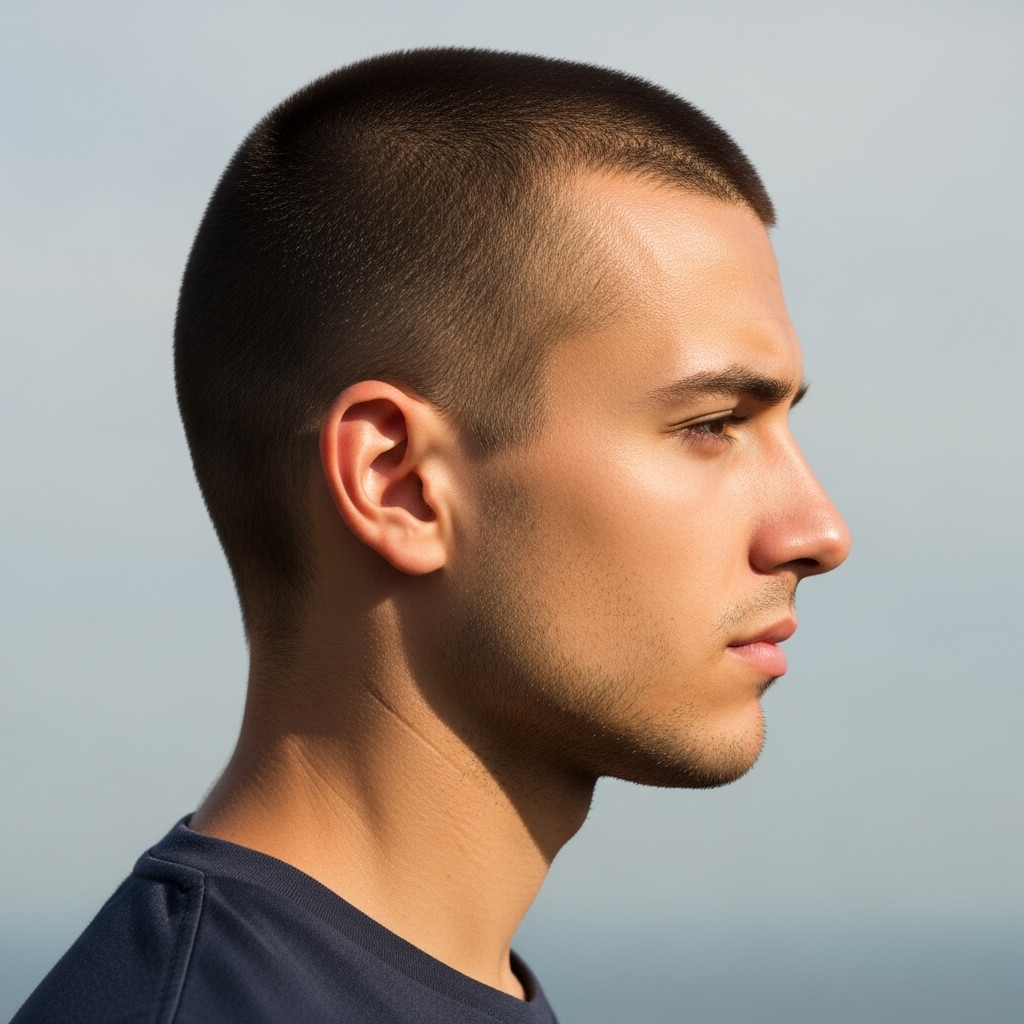 profile view of the classic crew cut hairstyle