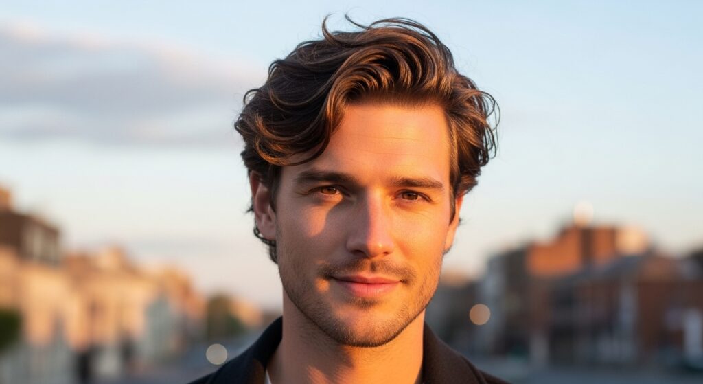 Wavy medium haircut on oval-shaped male face
