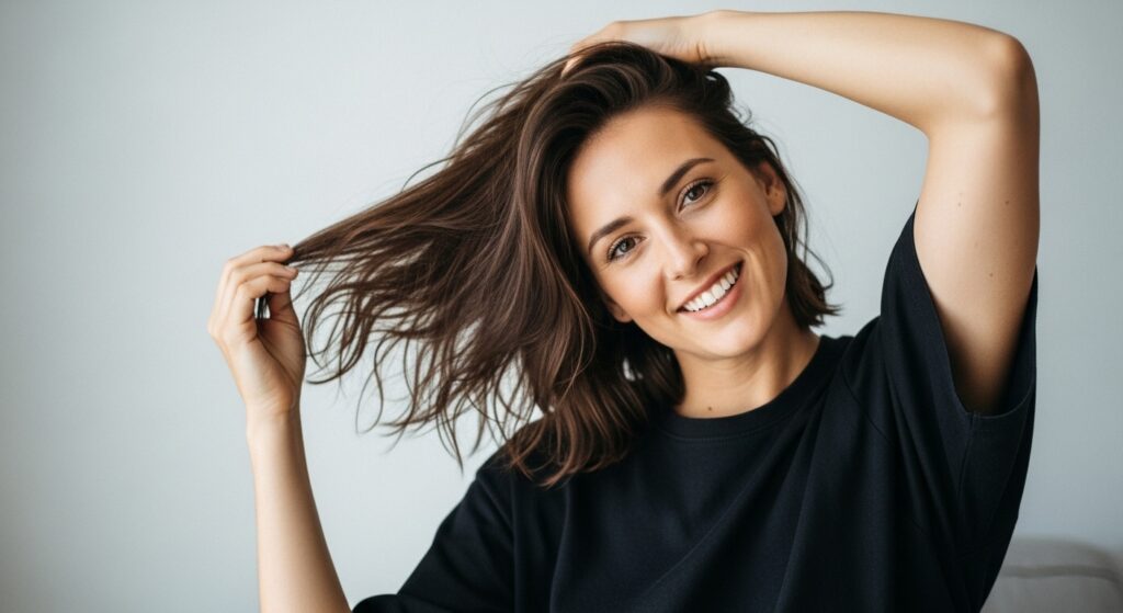 Women medium soft haircut with a more natural texture and flow"

