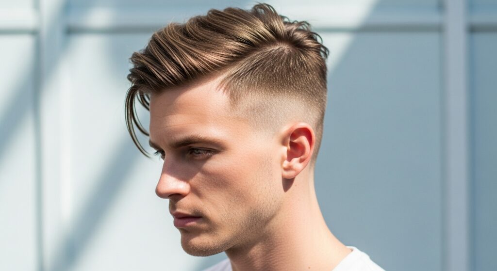 Side-swept hairstyle for men with diamond face shape