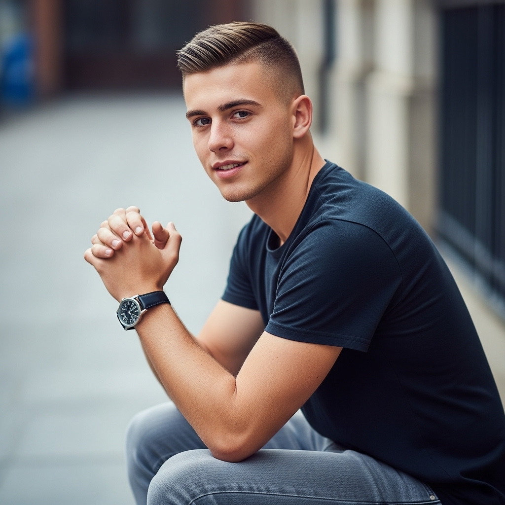front view of men's crew cut hairstyle