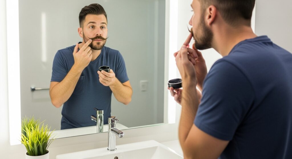 "At-home moustache wax application"