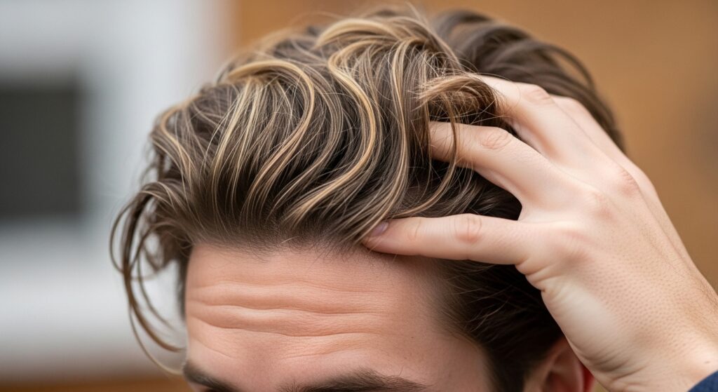 Textured middle part hairstyle