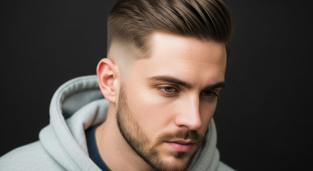 Middle-part men haircut with fade
