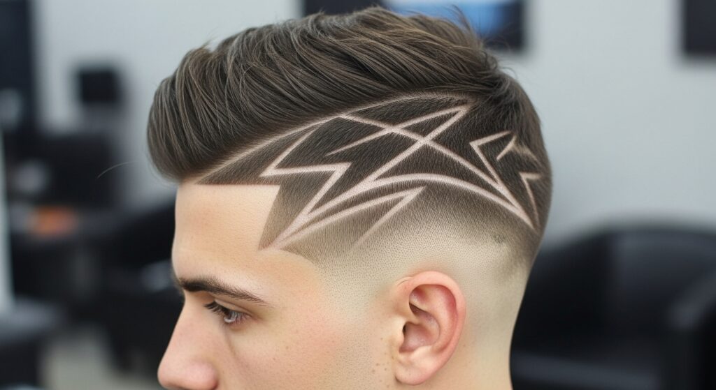  "Fade haircut with the precise shaved line design"