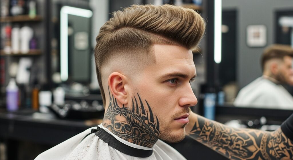 Modern edgy style of men’s haircut with a faux hawk