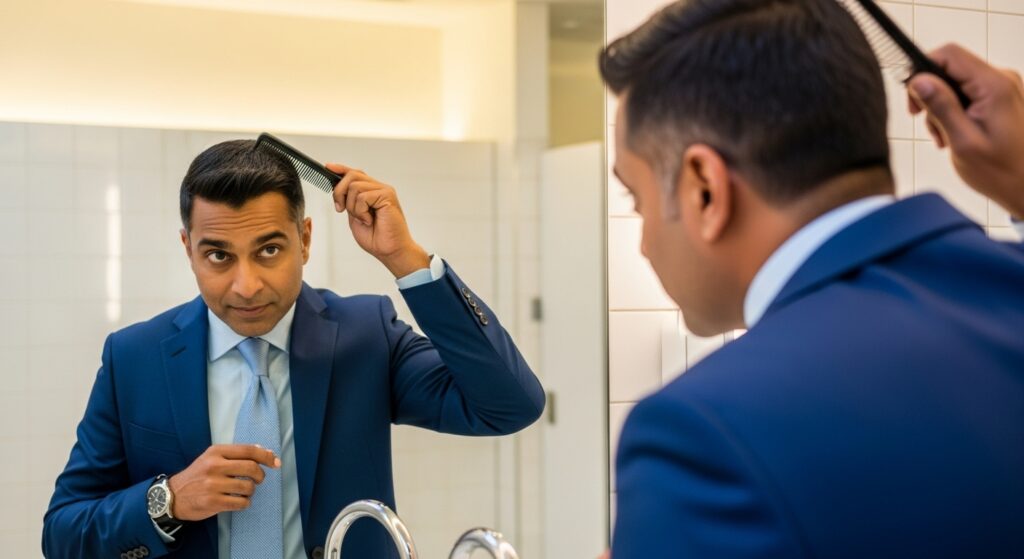 Formal medium length Indian hair style men office ready.