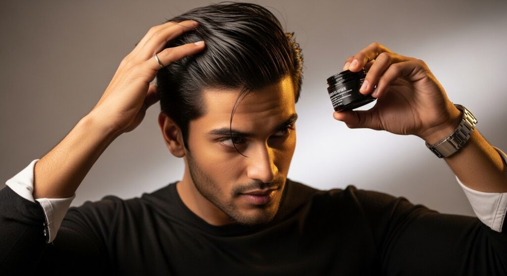 Indian formal hair style men with slick back.