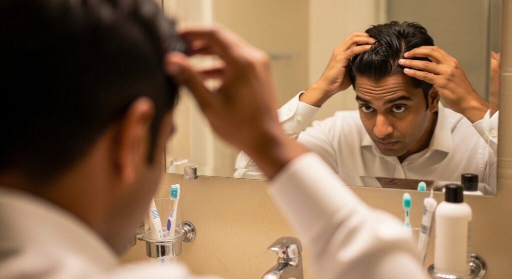 Medium length Indian hair style men formal look.