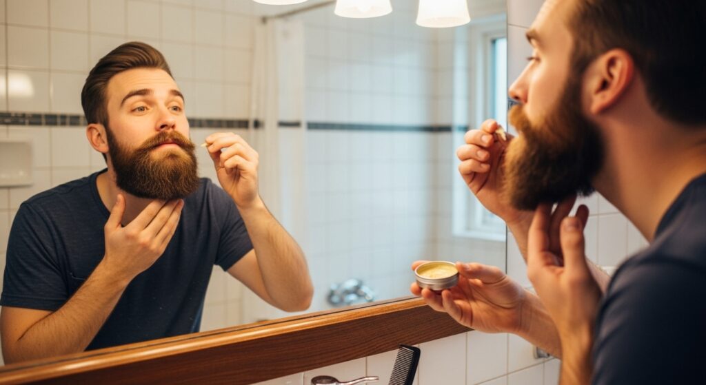 Grooming a long beard with balm