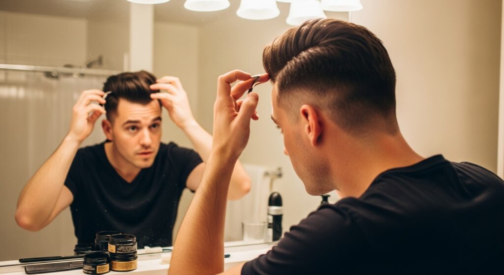 Mid fade with quiff haircut for men