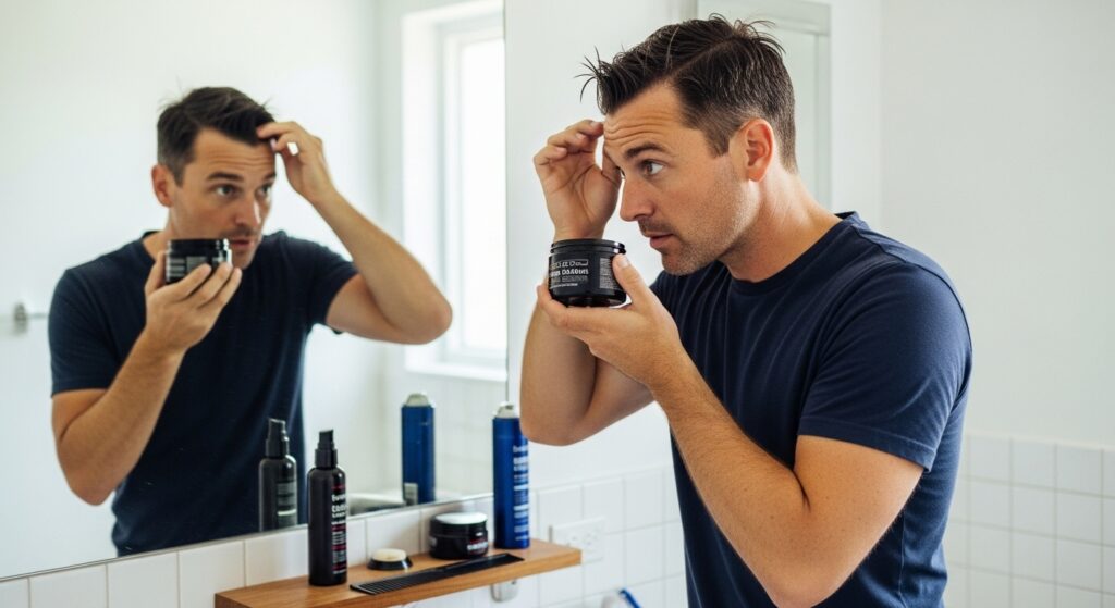 Styling middle part hair men