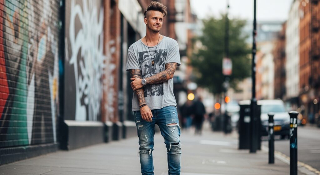 Undercut hair with a casual street look for men