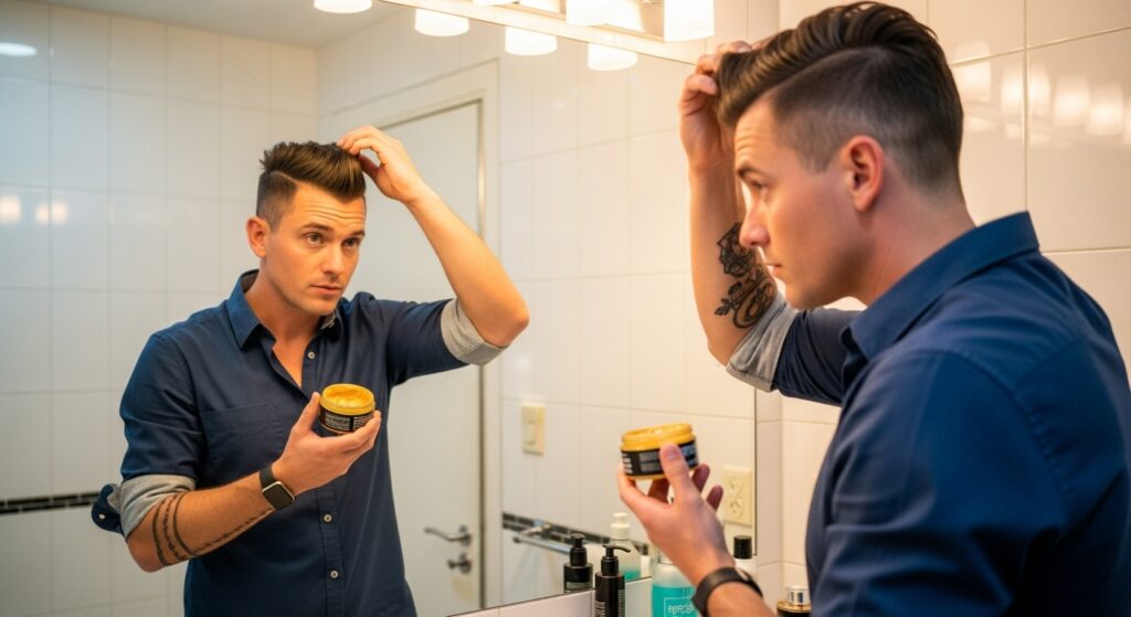 Mid fade with quiff haircut for men