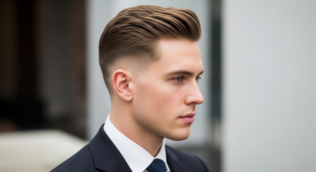 Formal medium length haircut with the fade sides"
