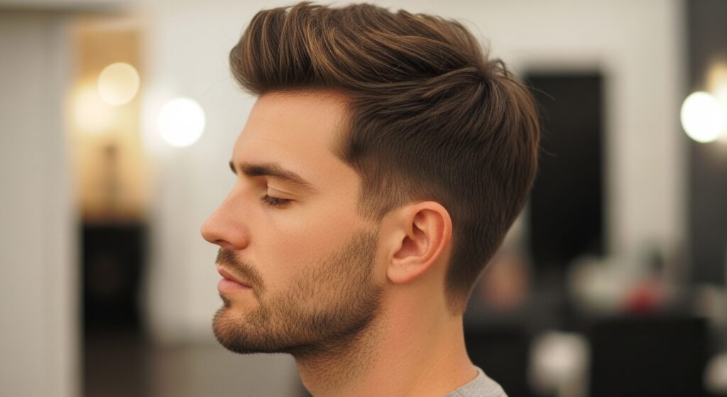Textured middle part haircut for men