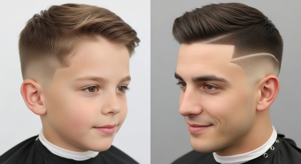 boys skin fade haircut vs men’s mid skin fade haircut side-by-side comparison