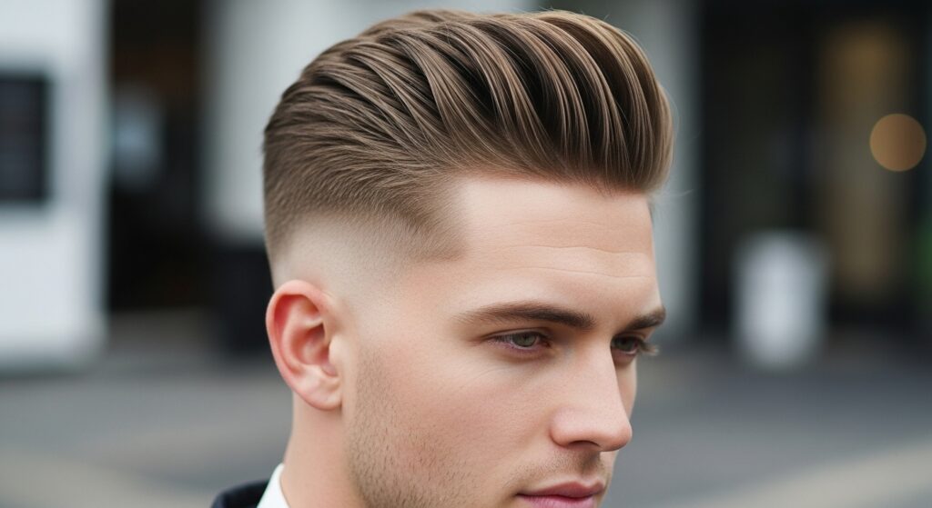 Taper fade haircut with quiff