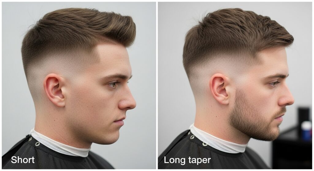 comparison of man’s hair with short and long taper