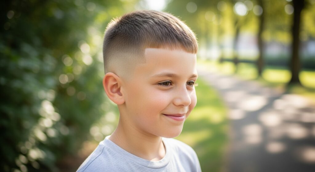 white boy fade short hair with clean sides)