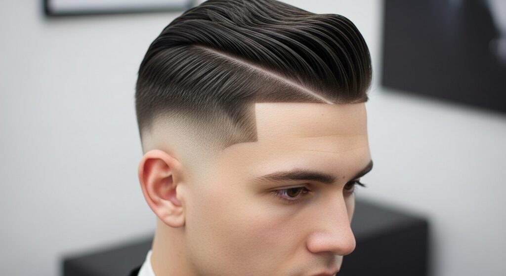low skin fade haircut with classic comb-over