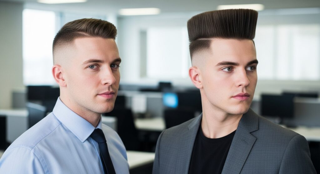 Crew cut vs flat top haircut comparison for men.