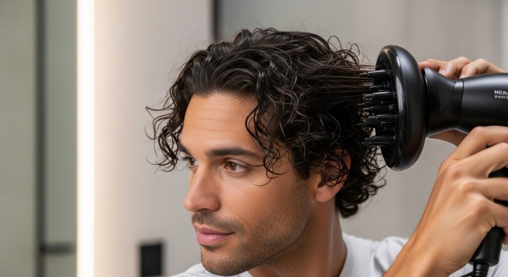 Blow drying permed hair with diffuser attachment