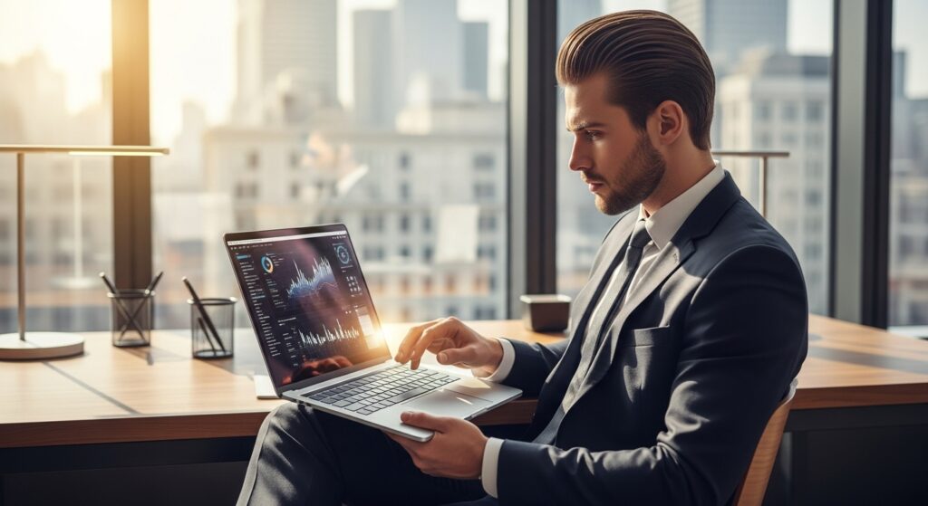 Professional hairstyle slick back for men at work.