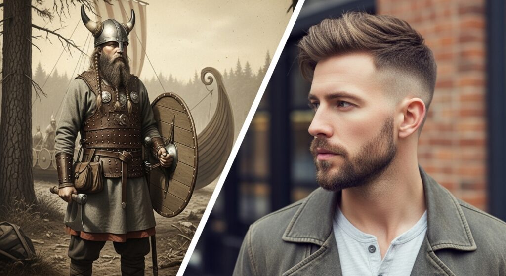 Traditional Viking haircut next to modern Viking hairstyle for men