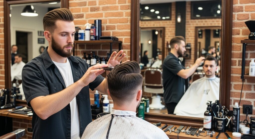 modern quiff hairstyle diamond face men.