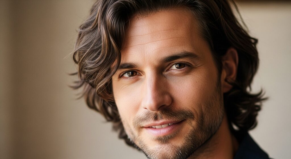 medium wavy hairstyle men close-up
