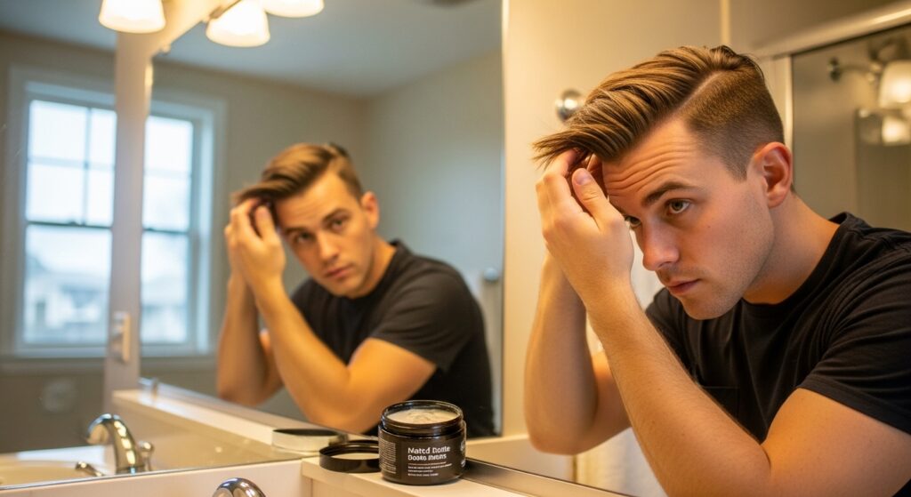 applying hair product for brush up hairstyle
