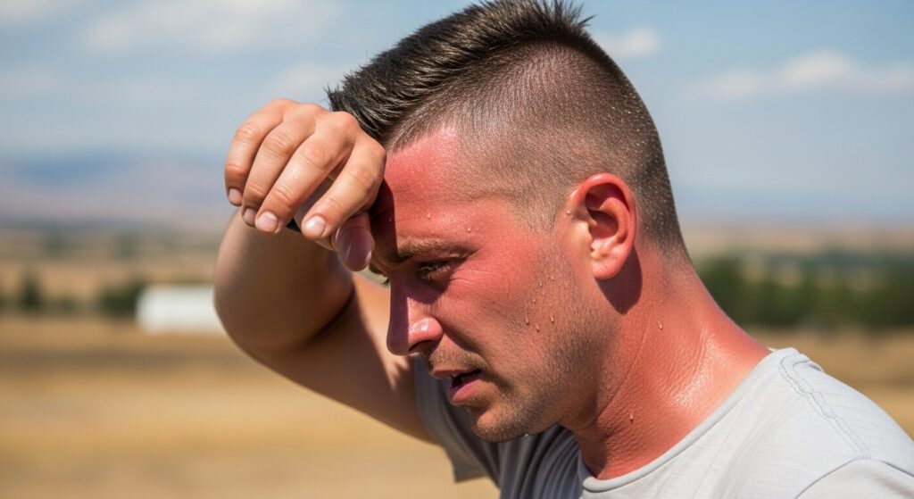 High and tight haircut man cooling off in hot weather