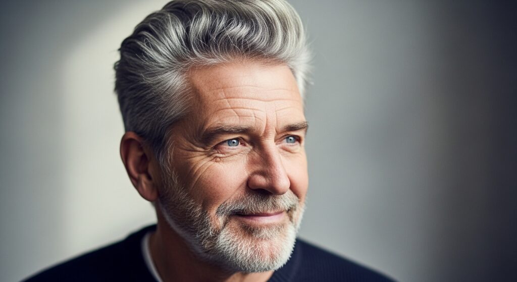 mature man with brush up hairstyle