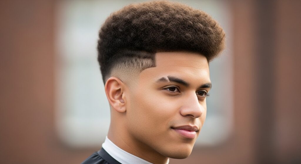 A person with a bright and fluffy ice cream scoop hair fade.