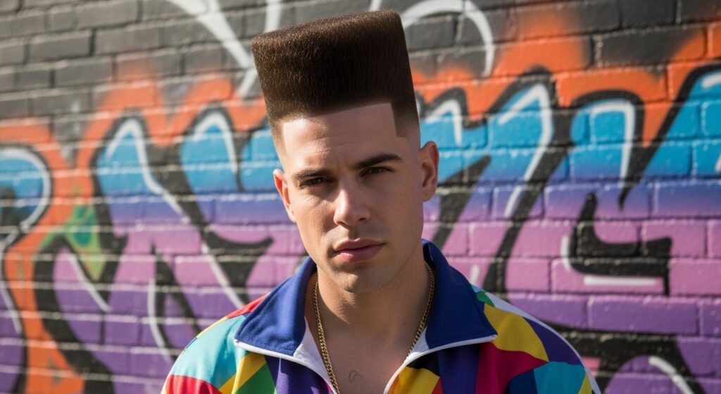  Flat top with classic 1980s hip hop style of the haircut.