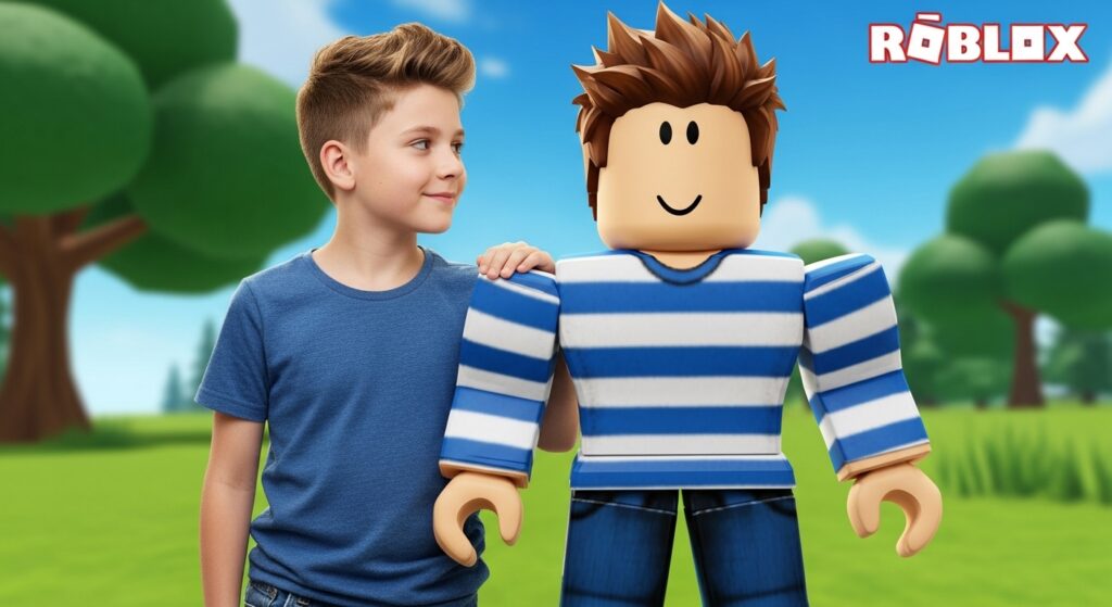 Roblox ice cream cone hair compared with the real-life ice cream cone haircut boy.