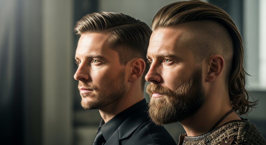 The side-by-side comparison of the proper haircut versus the Viking cut that is inspired by the Norsemen.