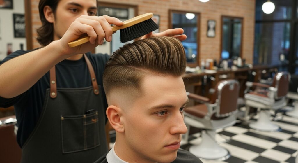 men’s barber styling brush up hairstyle